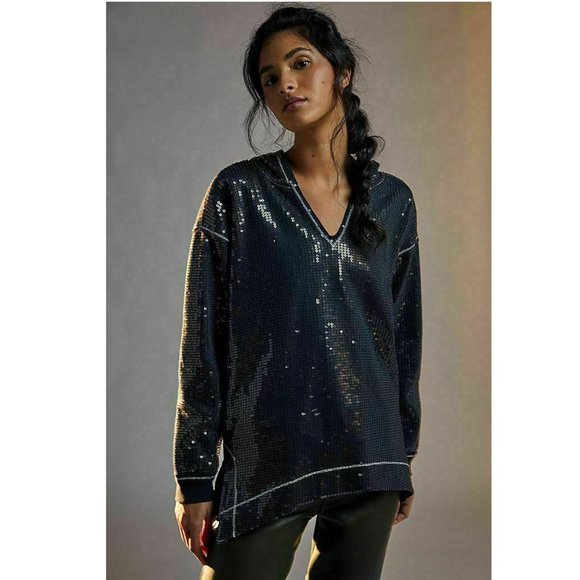 Anthropologie Tops - Anthropologie Gracie Sequined Tunic Hoodie Top Cocktail Prom Oversized